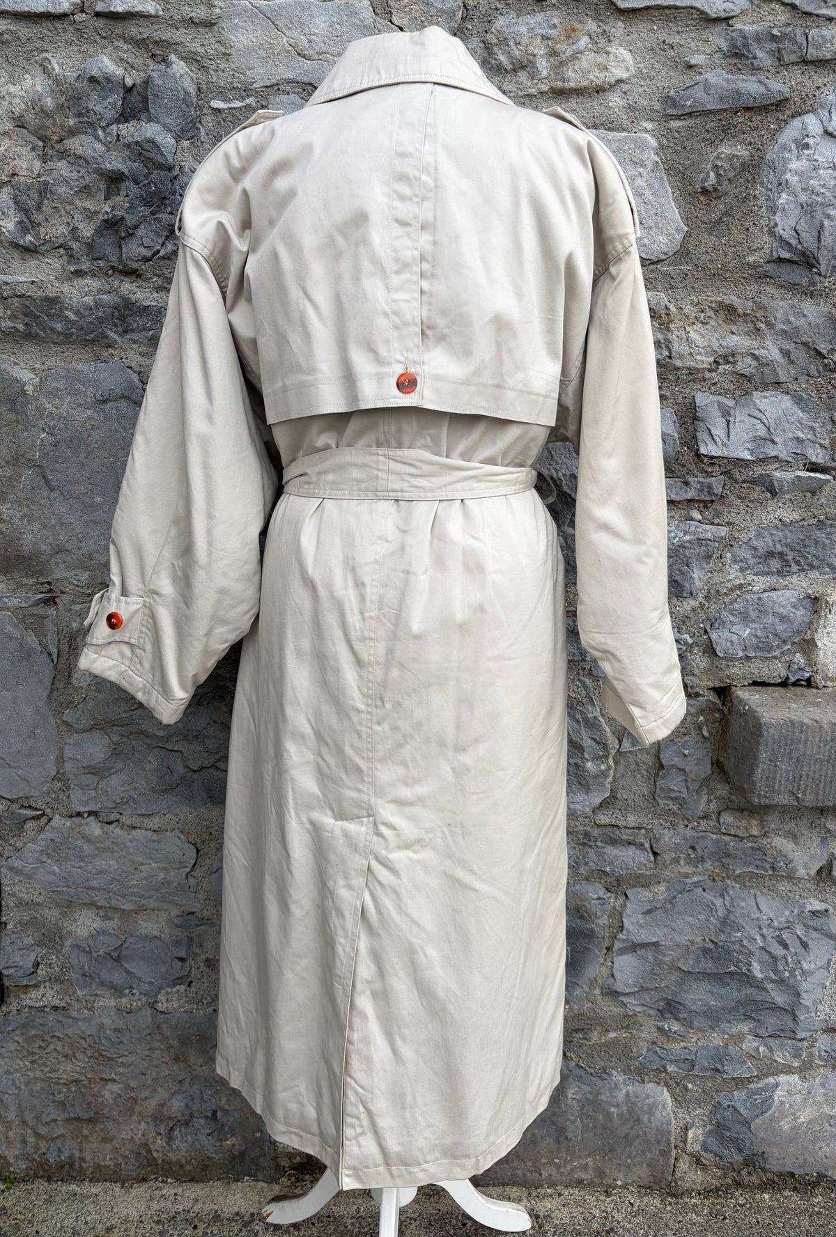 90s cream double-breasted trench coat uk 14-16