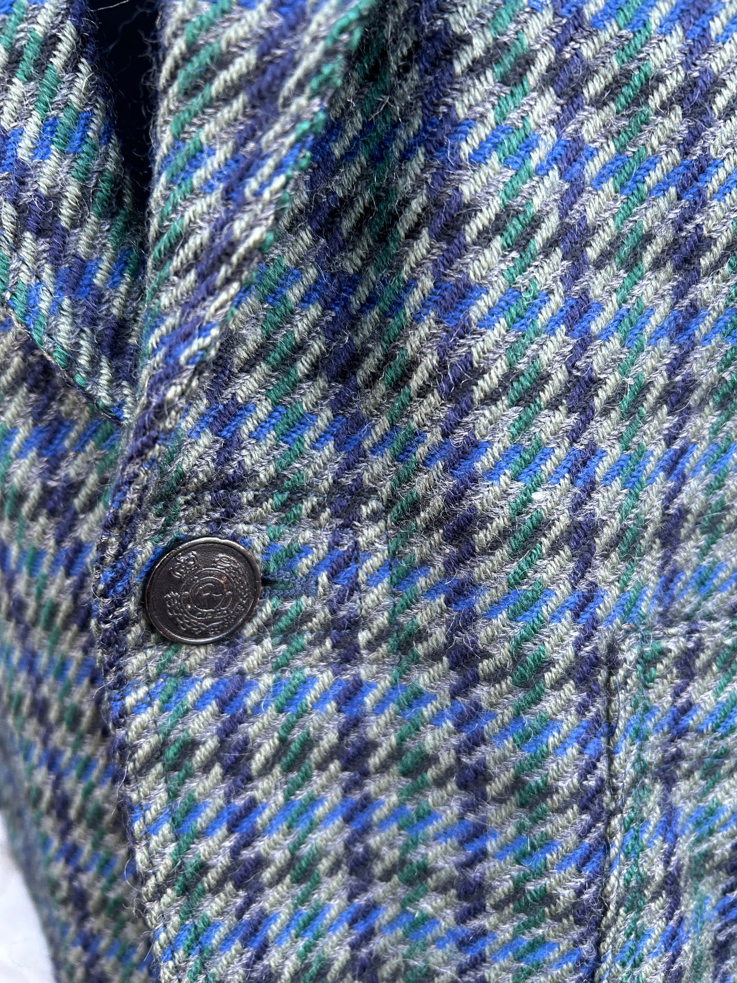 80s Blue&grey herringbone jacket S/M