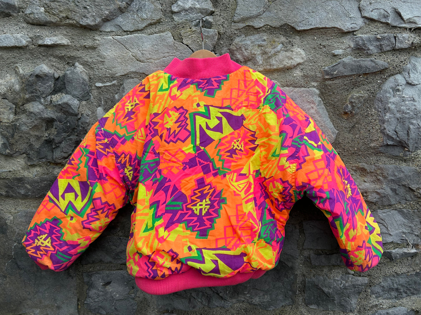 80s neon geometric&pink reversible jacket  7-8y (122-128cm)