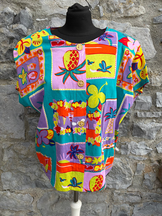 80s colourful patchwork blouse uk 12-14