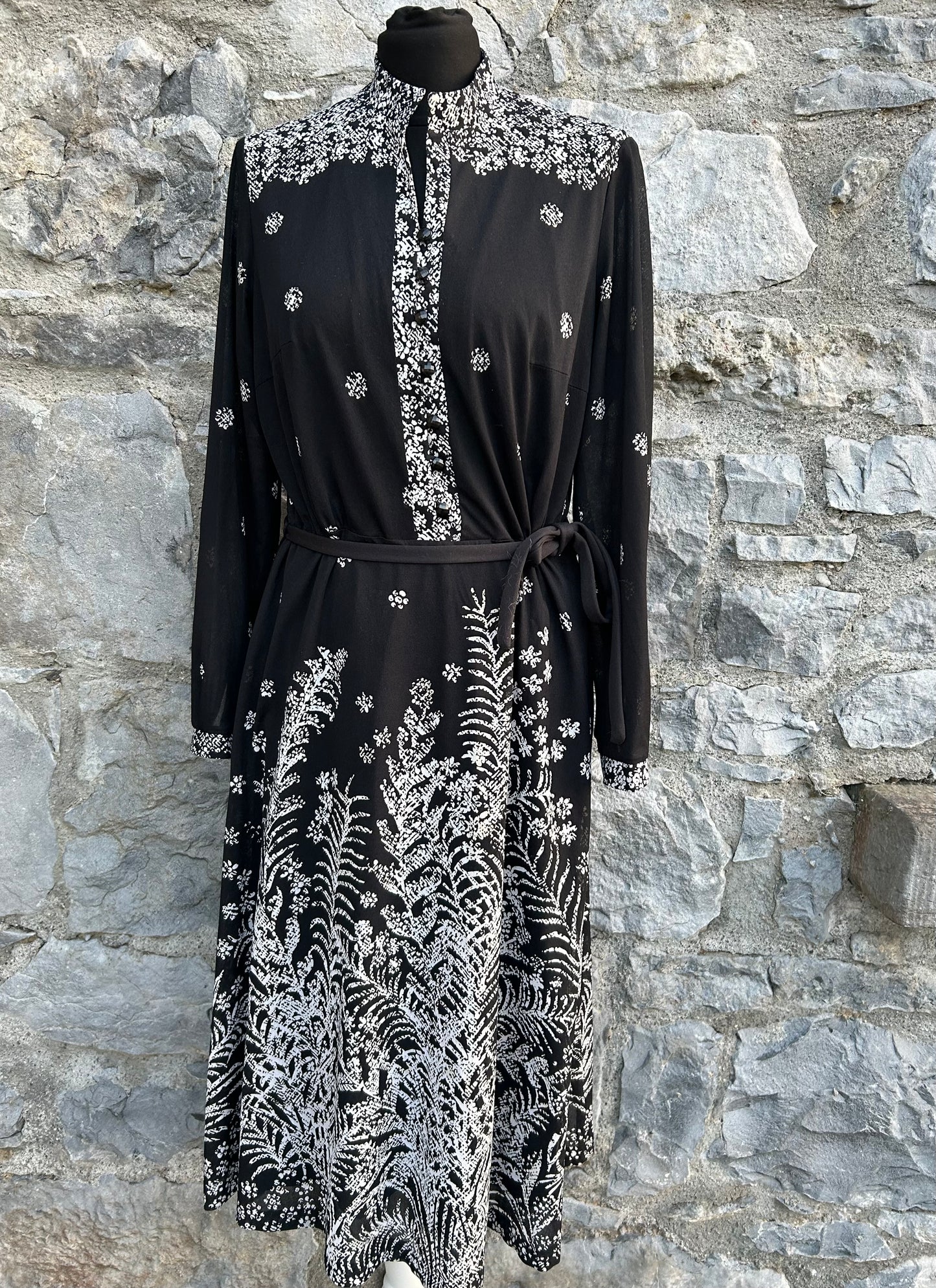 80s floral black dress uk 12