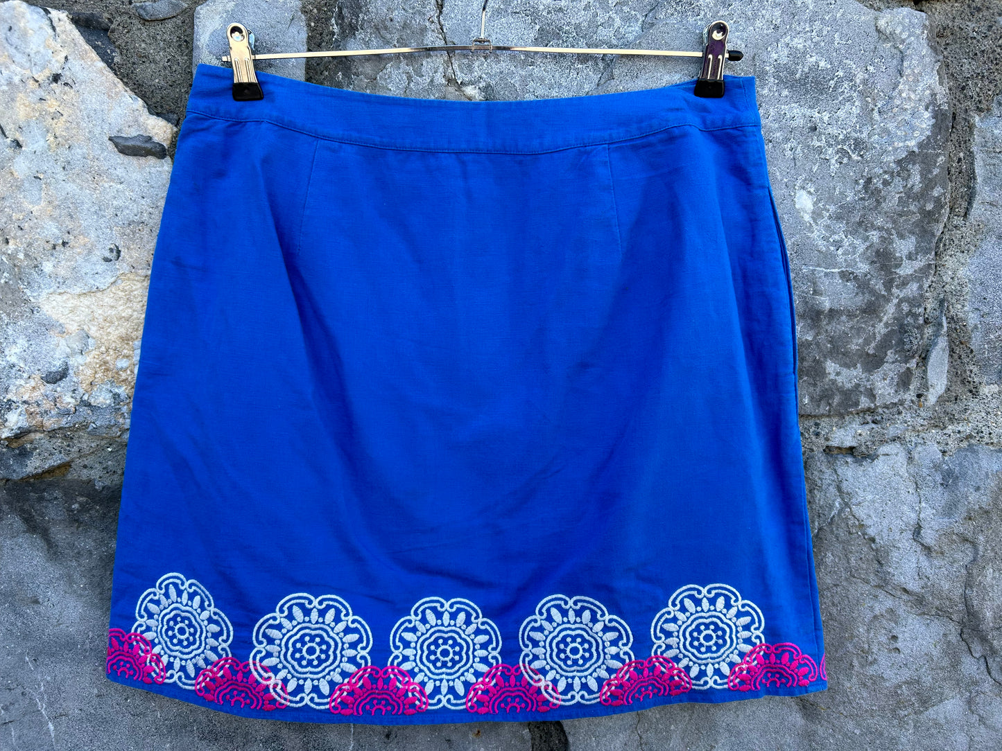 Embroidered blue linen wrap skirt uk 14-16