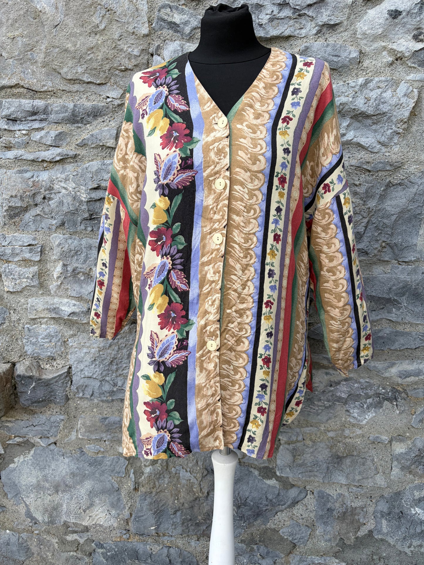 80s brown floral panels blouse uk 14