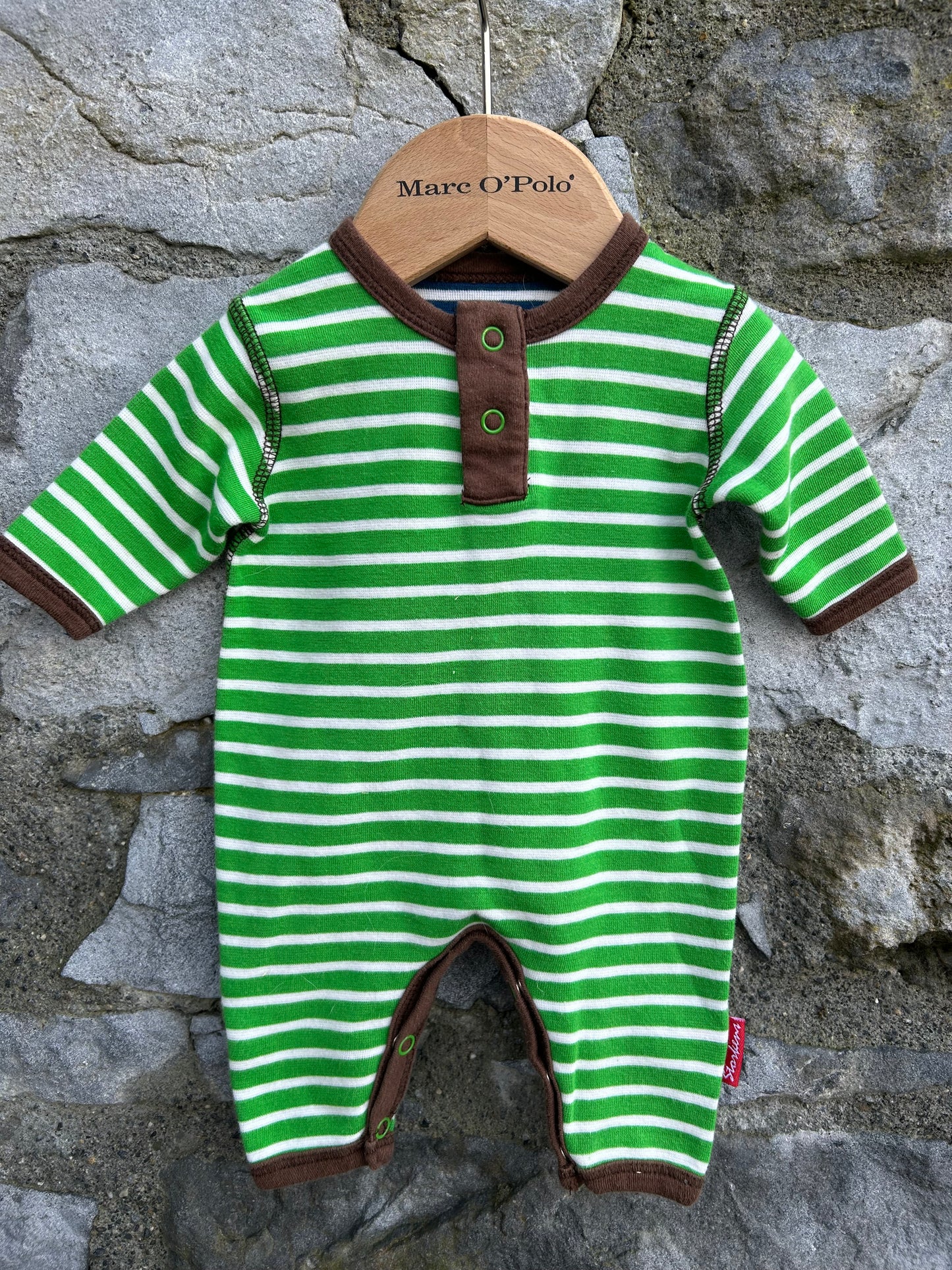 Reversible Green&blue stripy onesie  newborn (50cm)