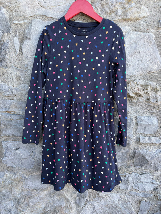 Colourful hearts navy dress 7-8y (122-128cm)