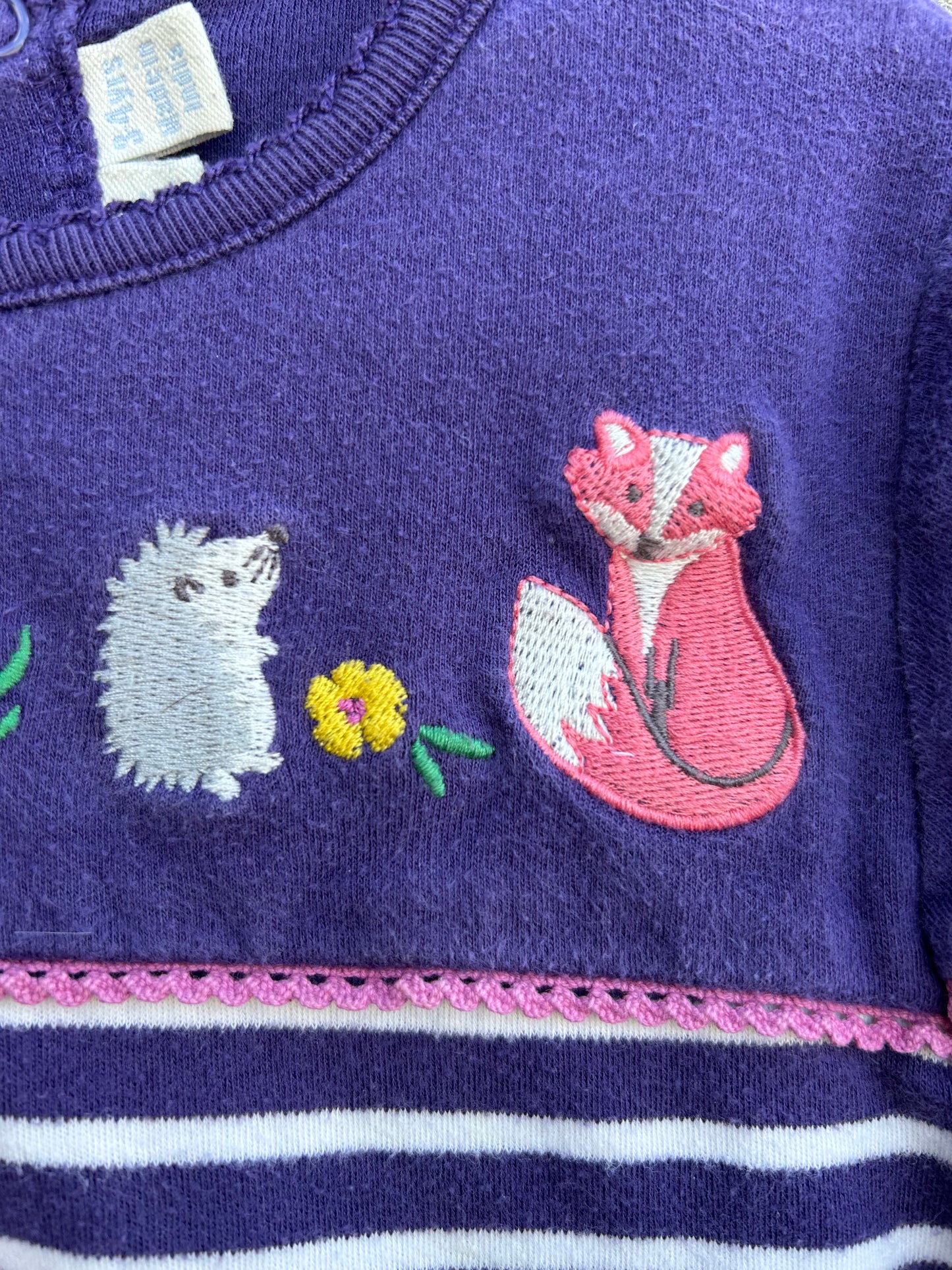 Woodland animals purple stripy dress 3-4y (98-104cm)