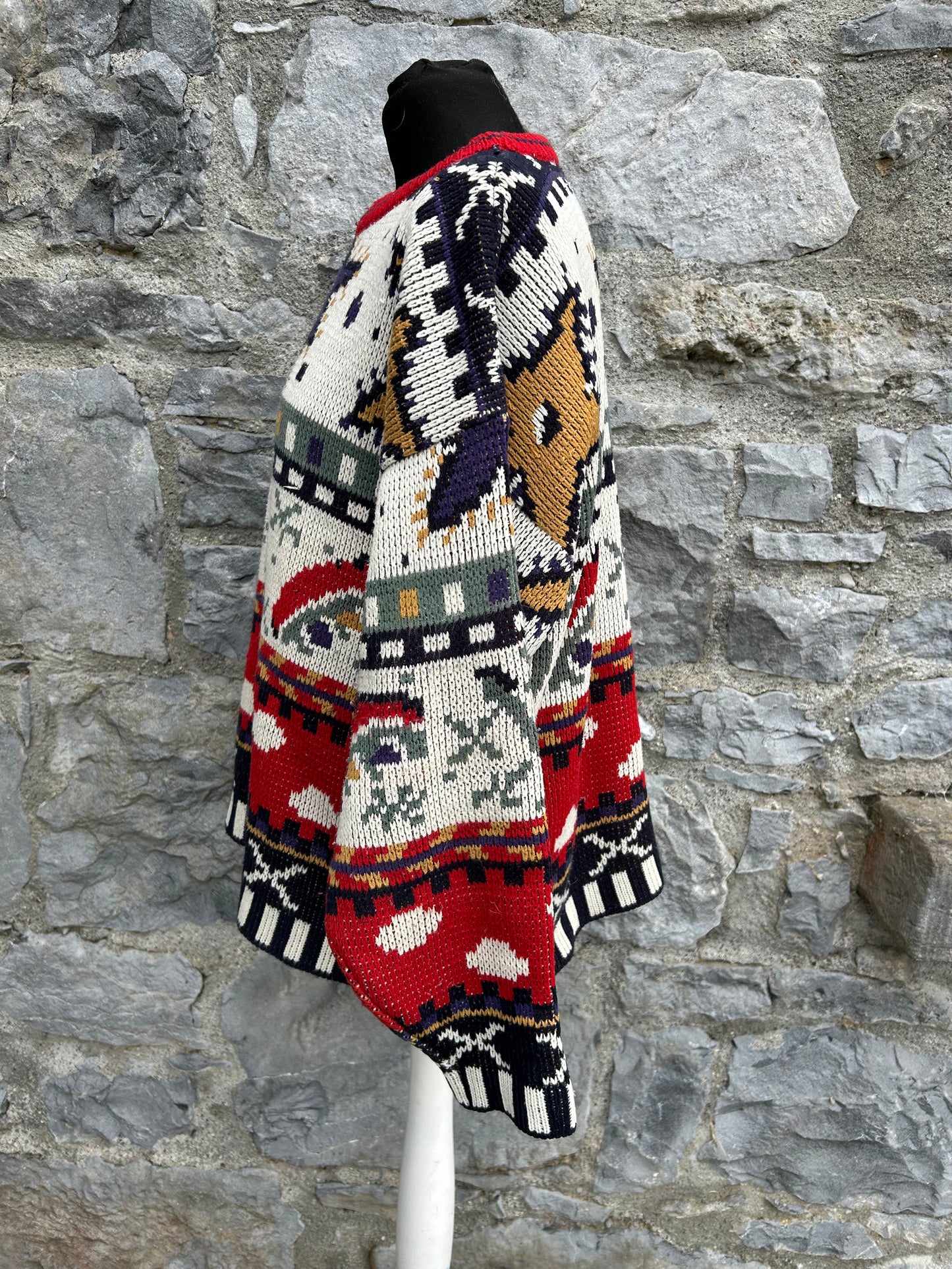 80s beige&red panel jumper uk 14