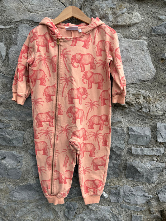 Elephants peach hooded onesie 12-18m (80-86cm)