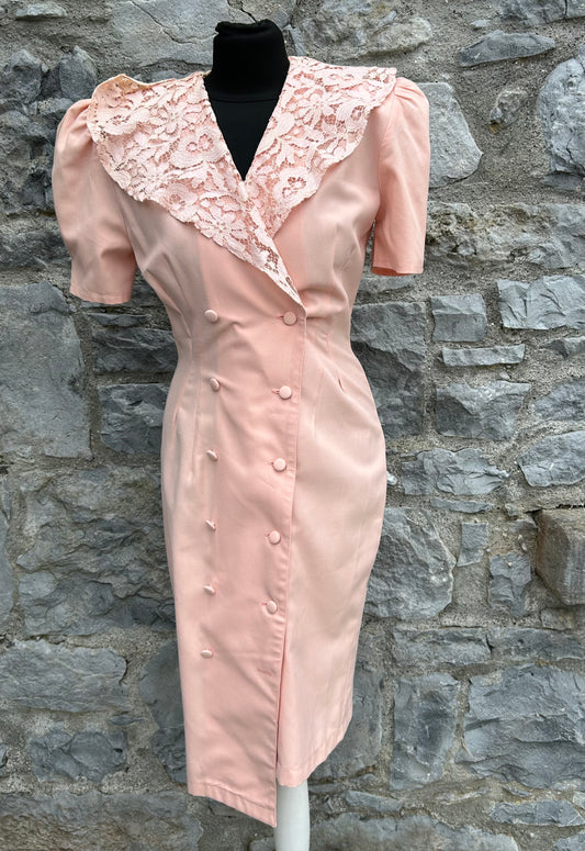80s peach lace collar dress uk 6-8