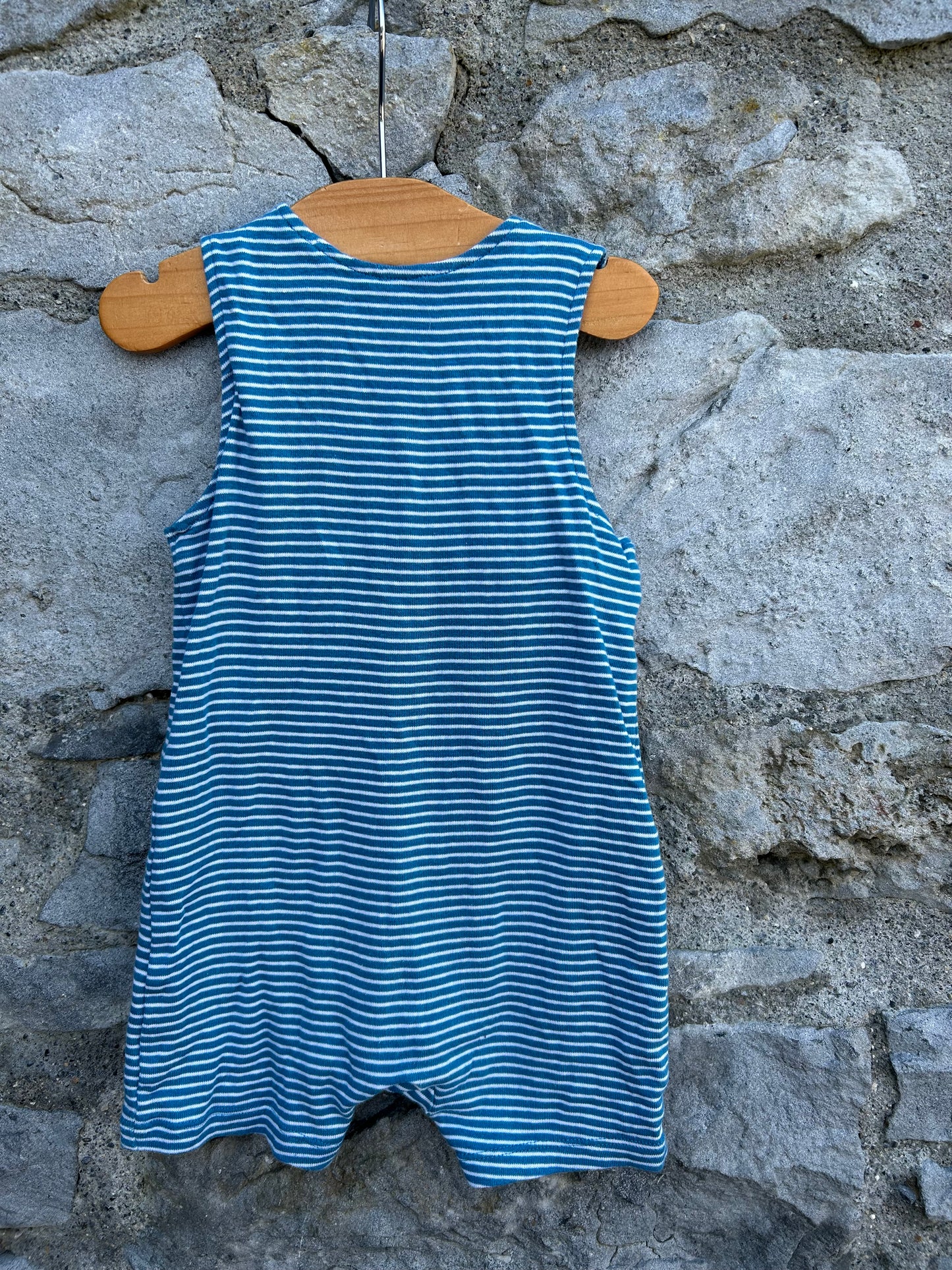 Lion blue stripy short dungarees  9-12m (74-80cm)