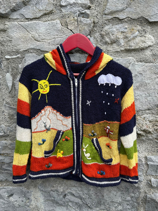 Navy&beige animals Peruvian cardigan  4-5y (104-110cm)