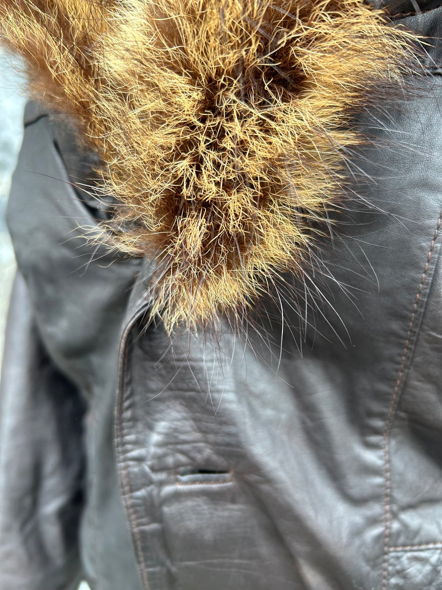 80s leather jacket with fur collar uk 8-10