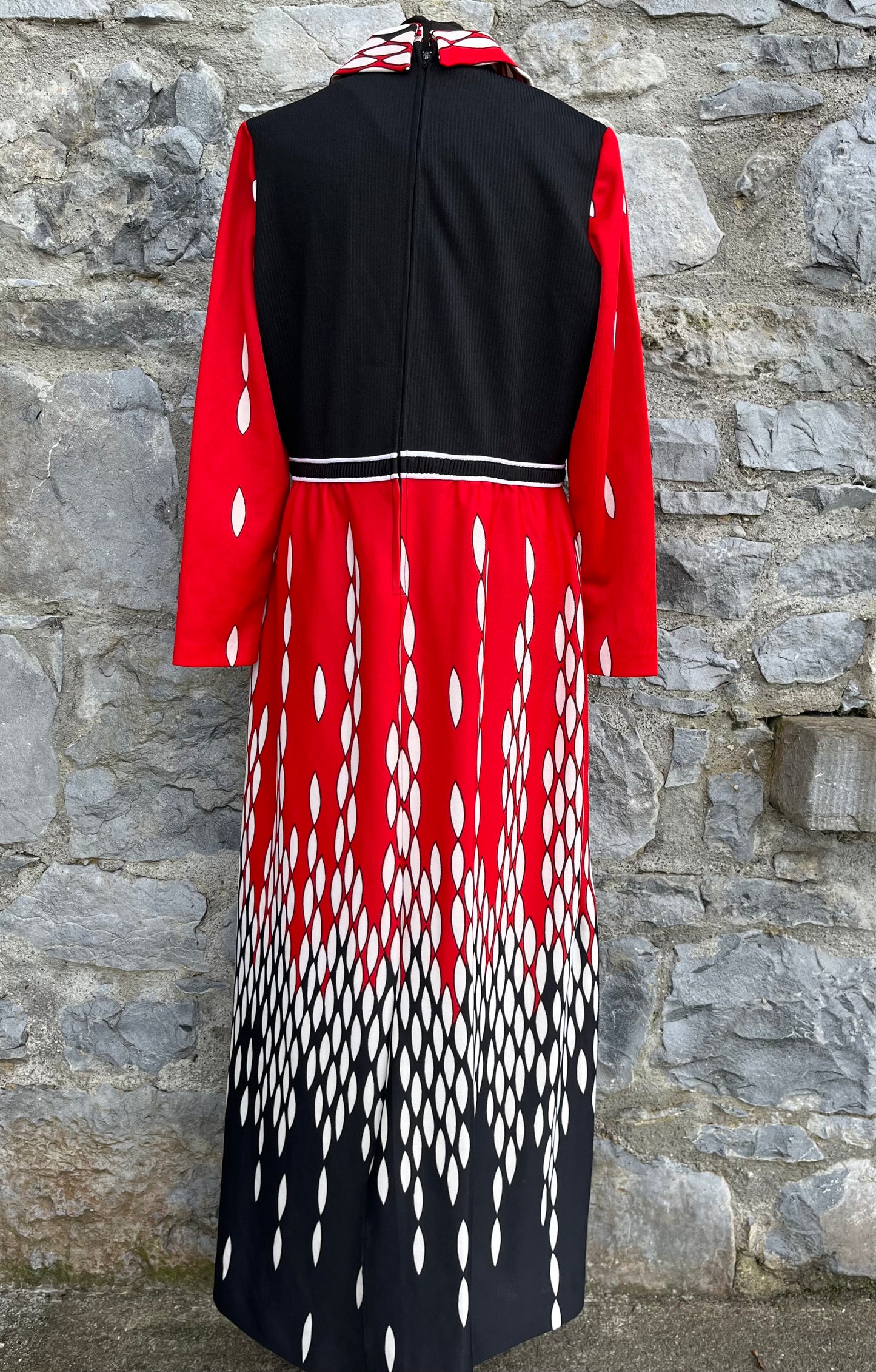 70s red&black maxi dress uk 12-14