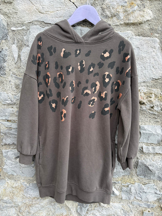 Leopard print charcoal hooded dress  8y(128cm)