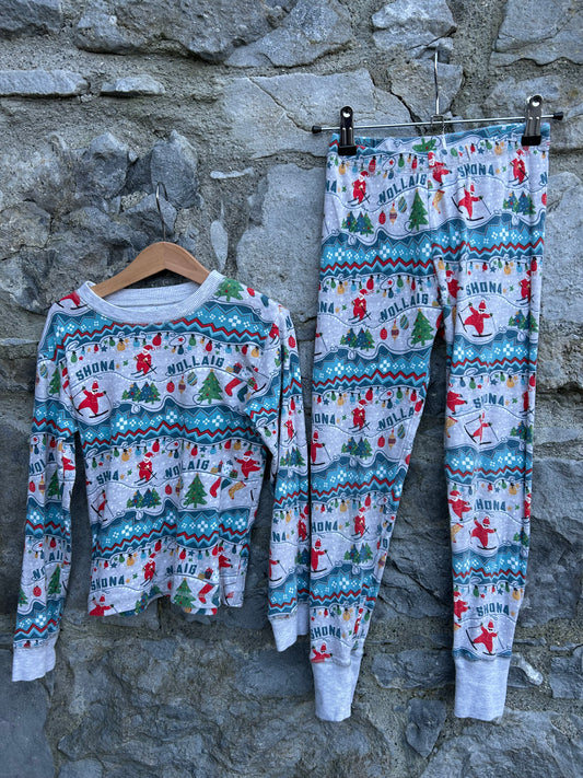Skiing Santa Grey&blue pj  7y (122cm)