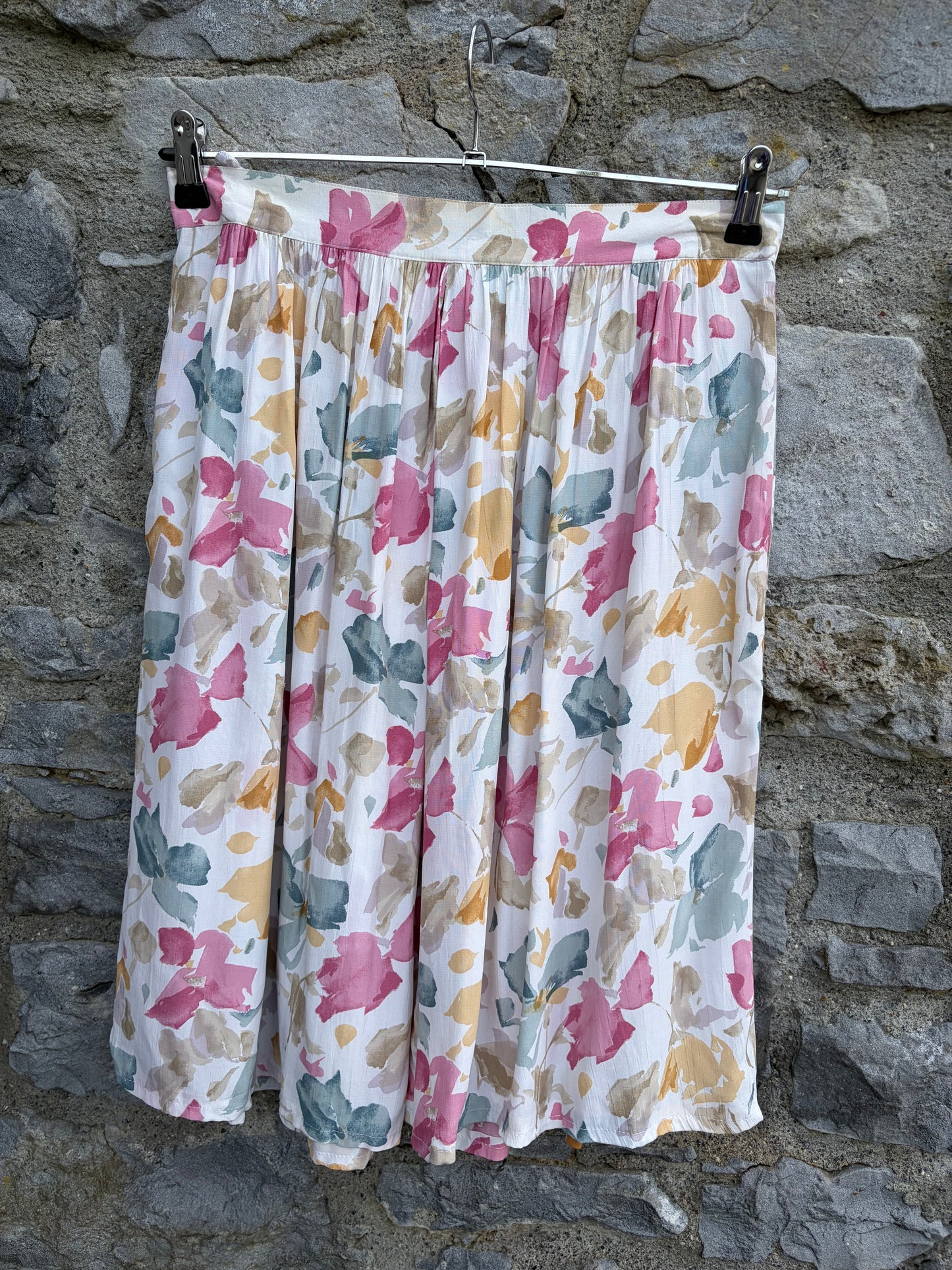 80s Pink&grey button up skirt uk 12