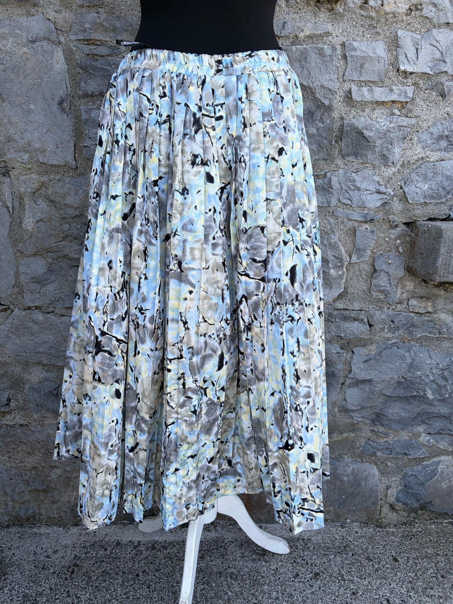 80s grey abstract pleated skirt uk 12-14