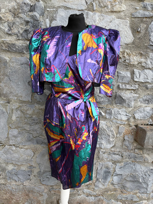 80s abstract purple dress&bolero uk 8-10