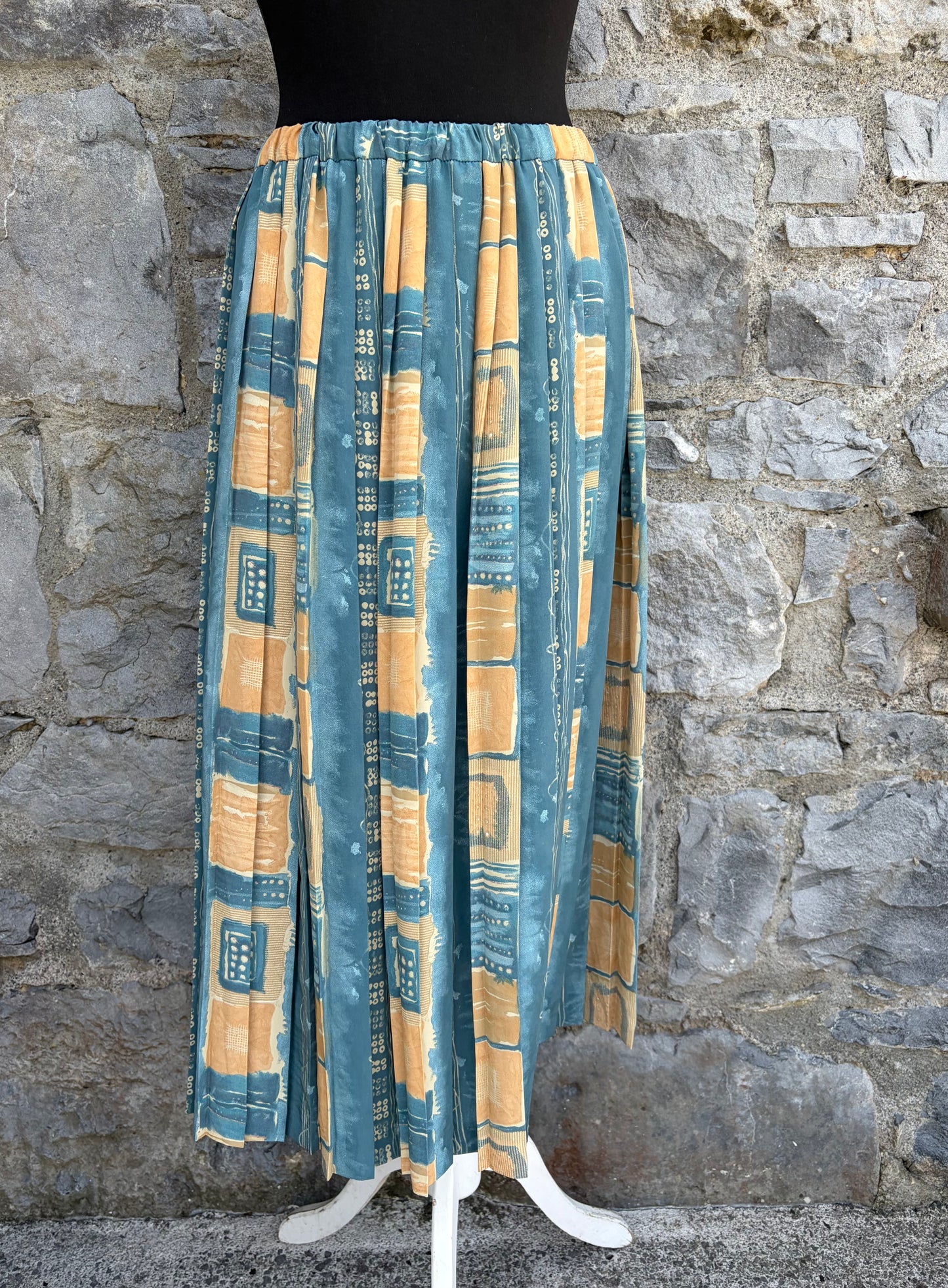 80s teal&yellow pleated skirt uk 10-12