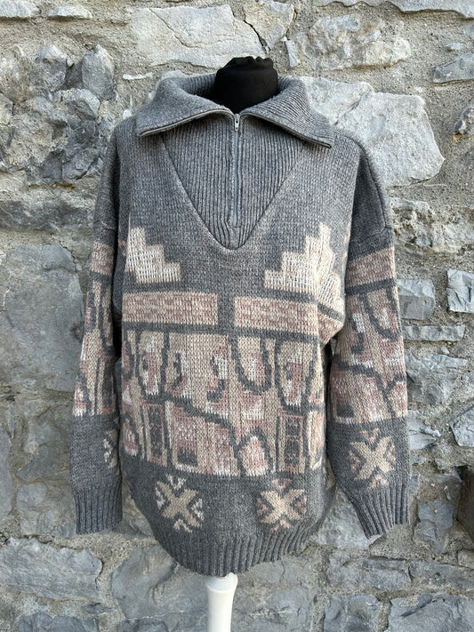80s grey&beige half zip jumper Medium