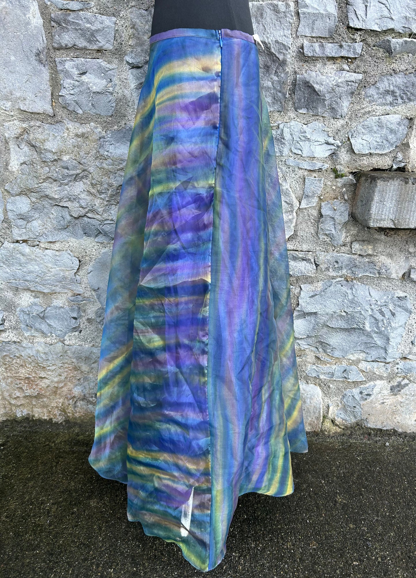 80s blue stripy maxi skirt uk 12-14