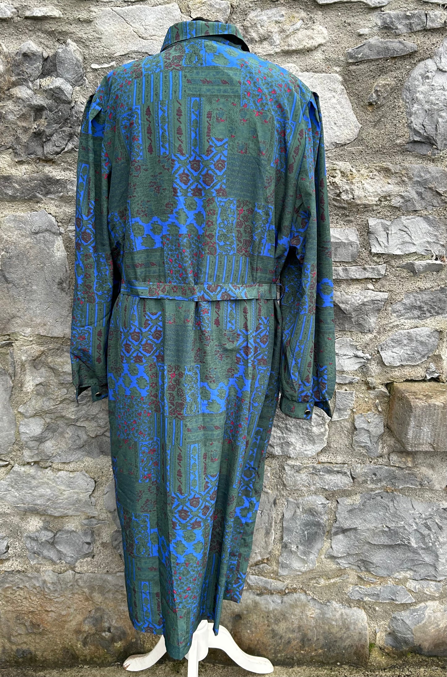 80s blue&green dress uk 16-18