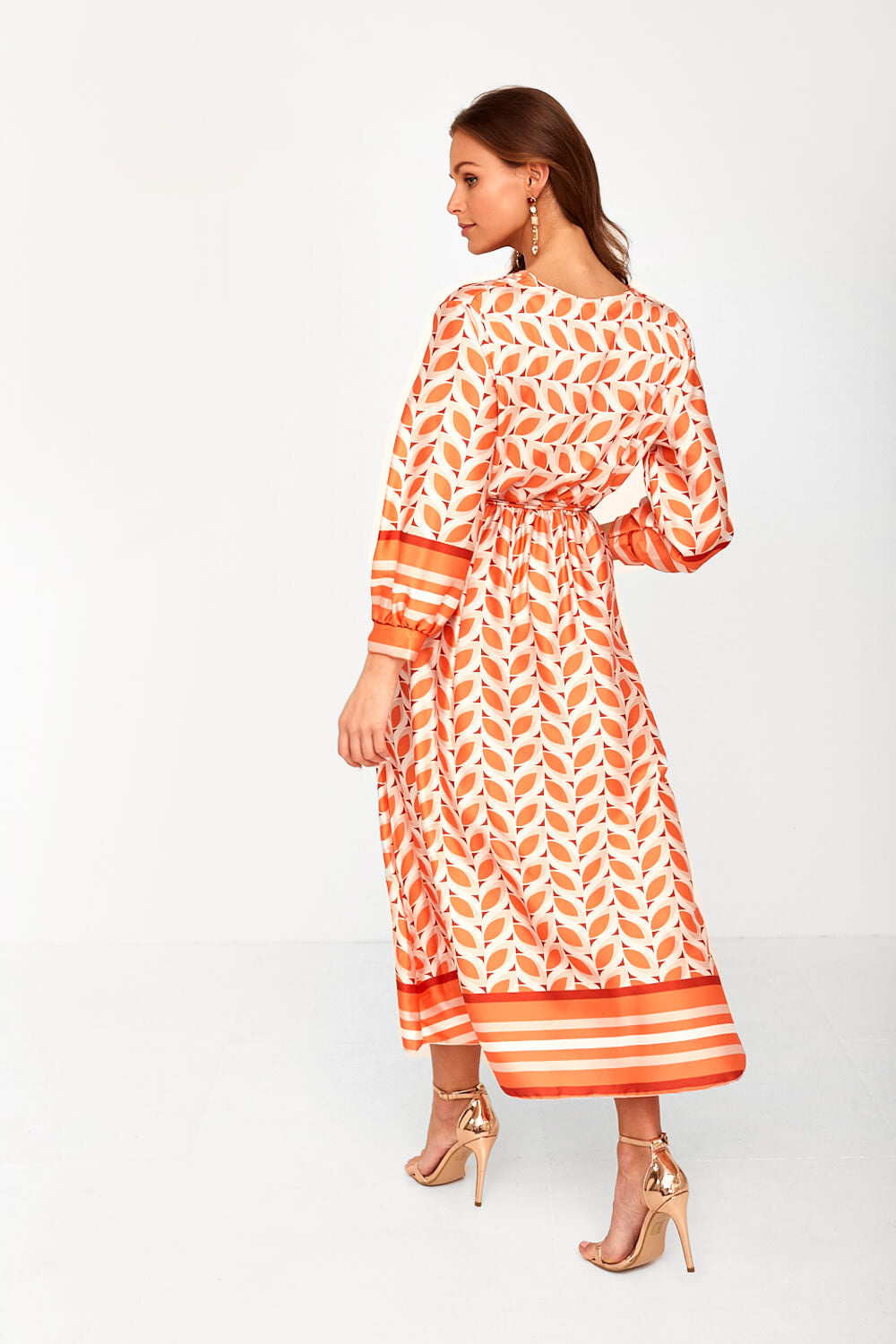 Orange leaves pattern dress uk 12
