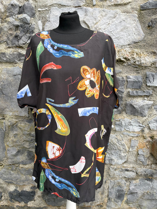 80s abstract flowers black top uk 18