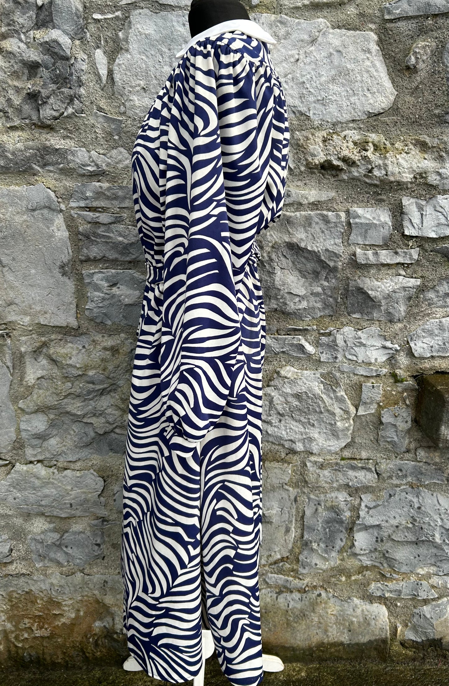 80s blue zebra print dress uk 12