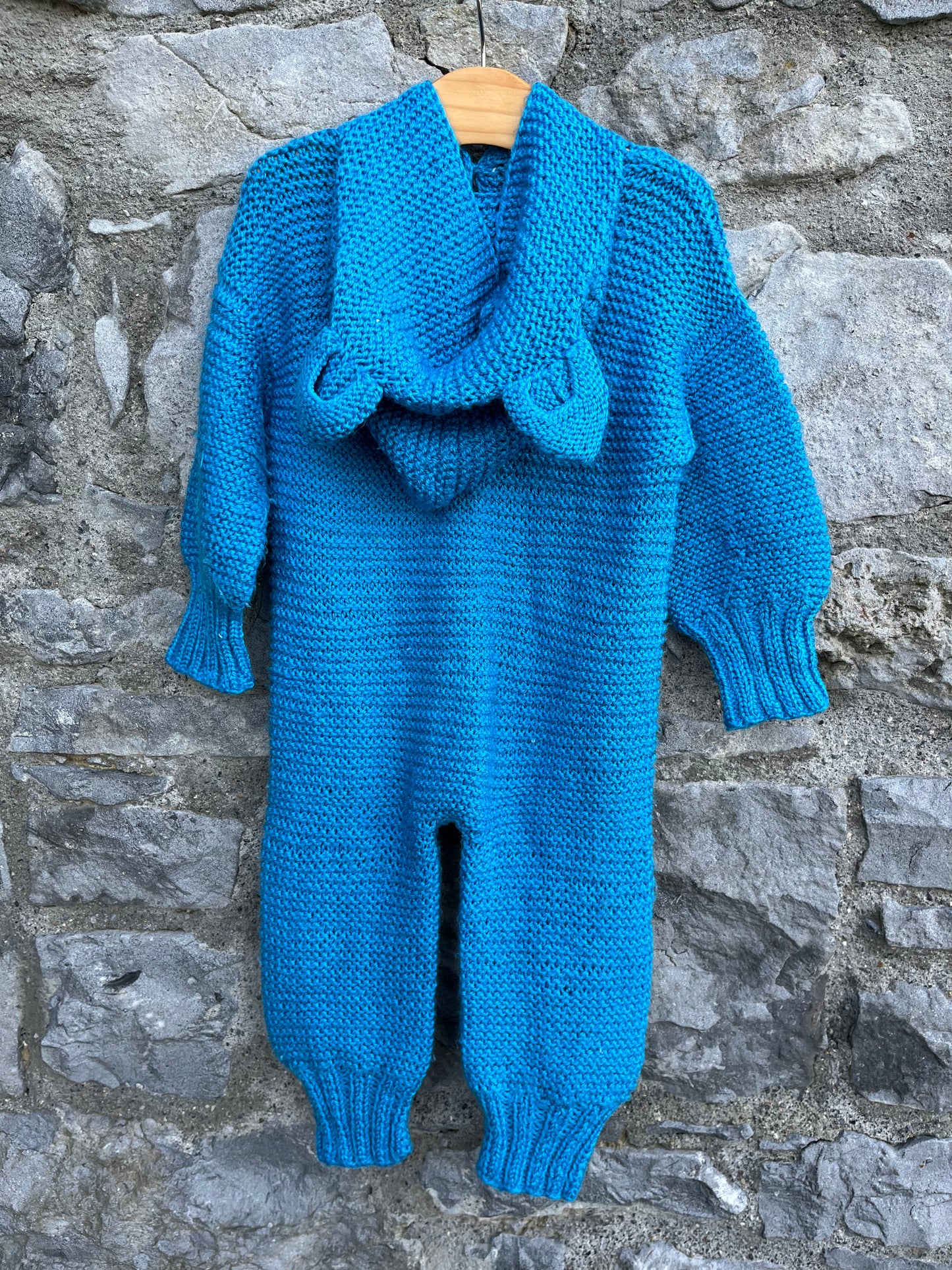 Blue knitted hooded onesie  12-18m (80-86cm)