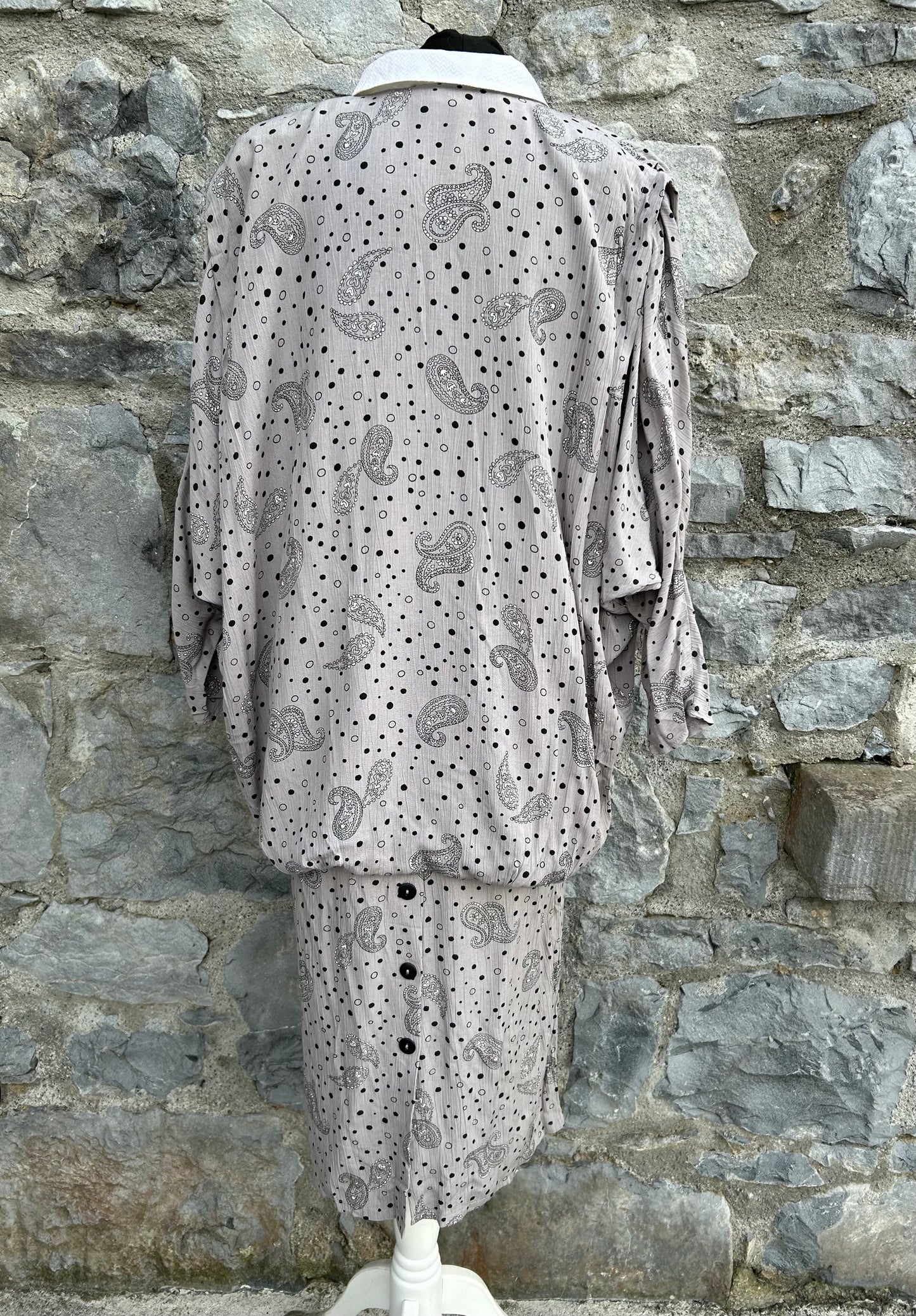 80s grey Paisley&dots dress uk 6-10