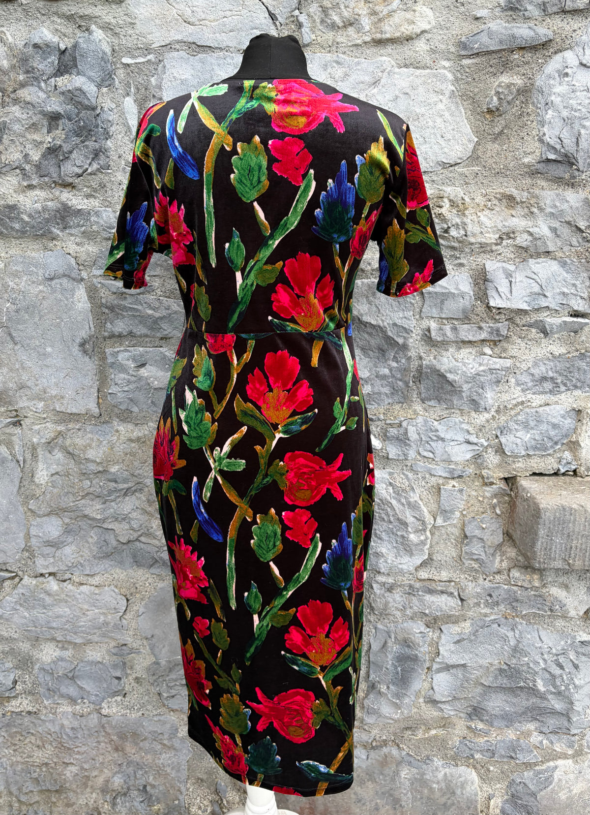 Red&blue flowers velvet black dress uk 12