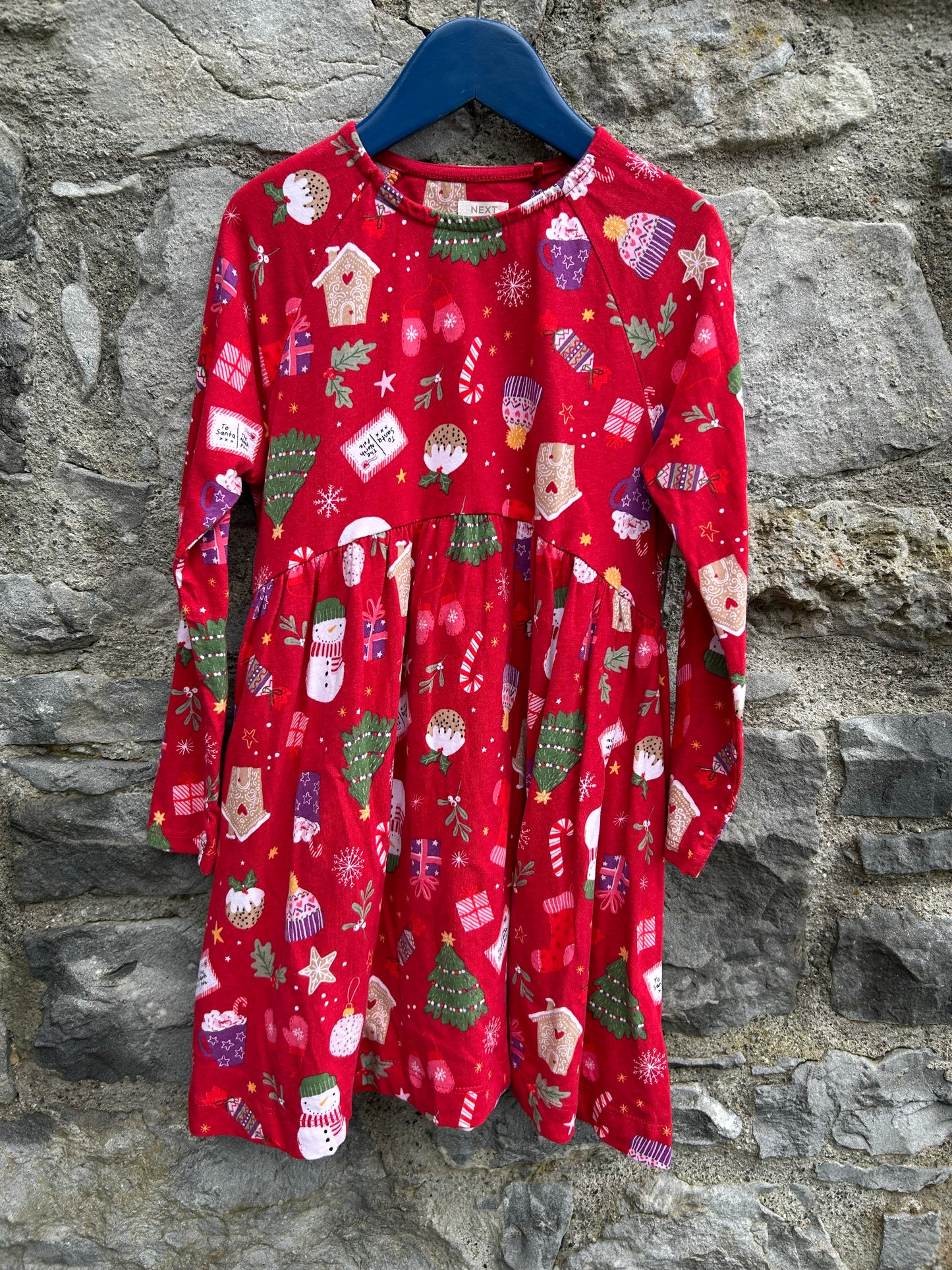 Christmas print red dress   7y (122cm)