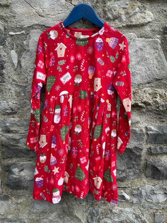 Christmas print red dress   7y (122cm)