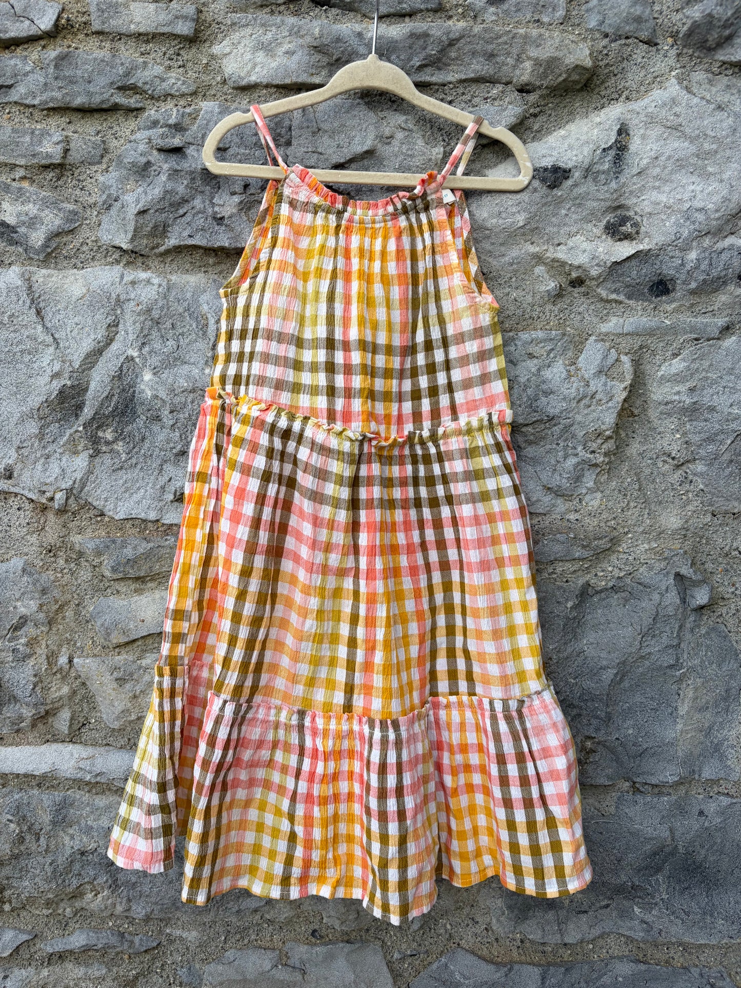 Orange&brown check tiered dress  4-5y (104-110cm)