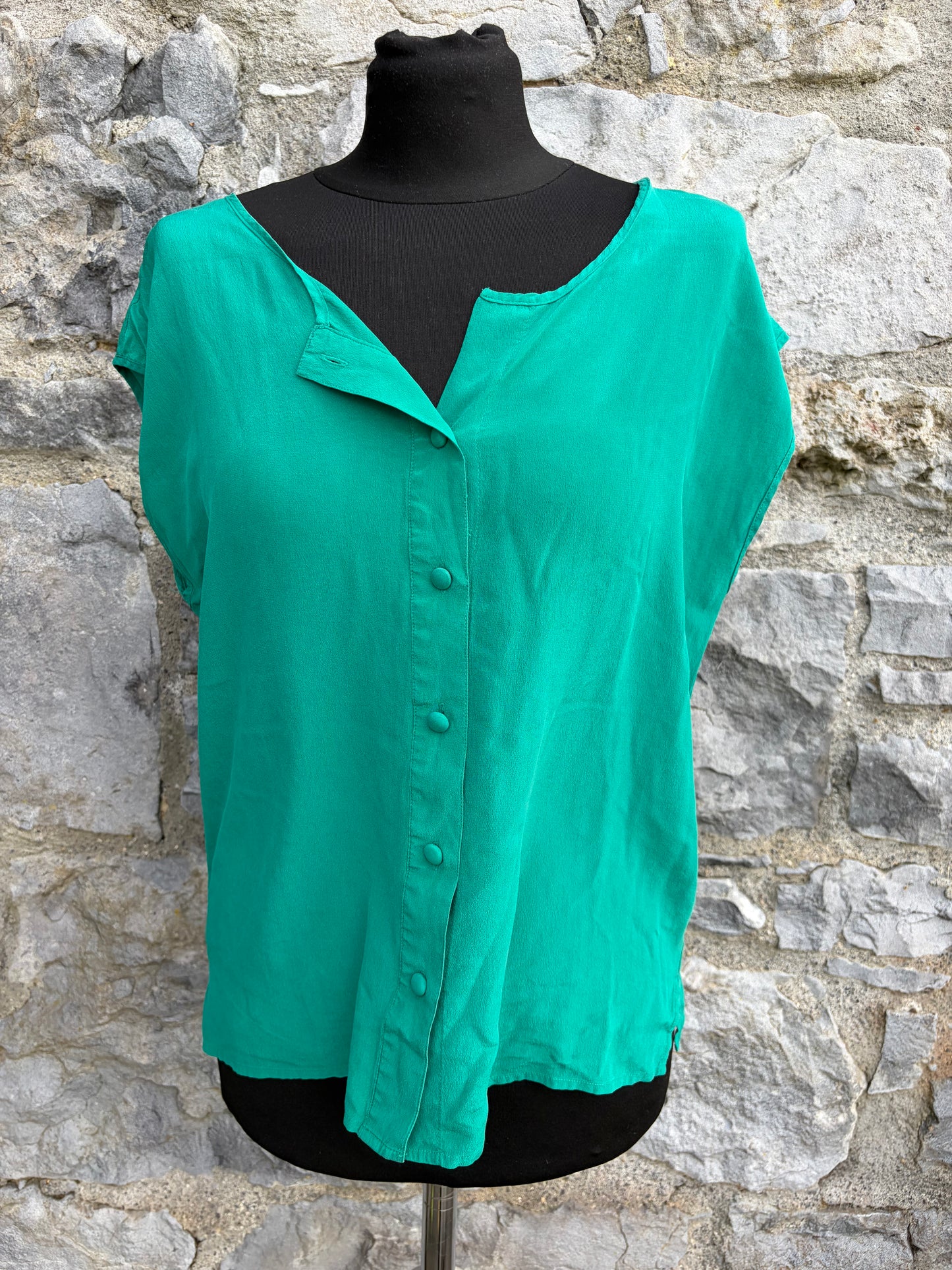 80s green silk blouse uk 10-12