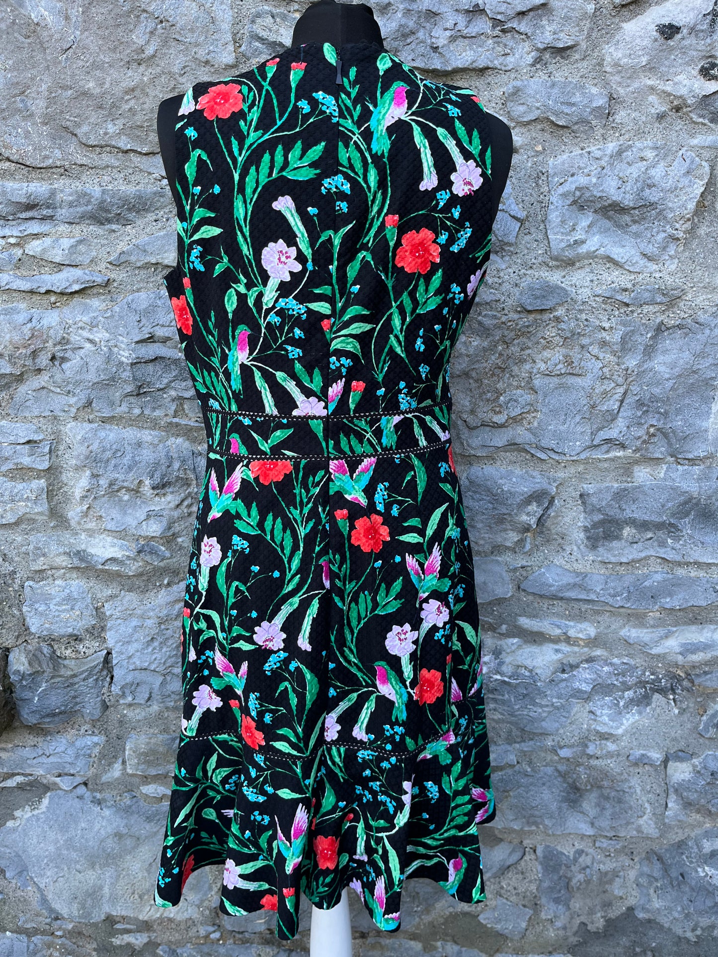 Botanical print black dress uk 10