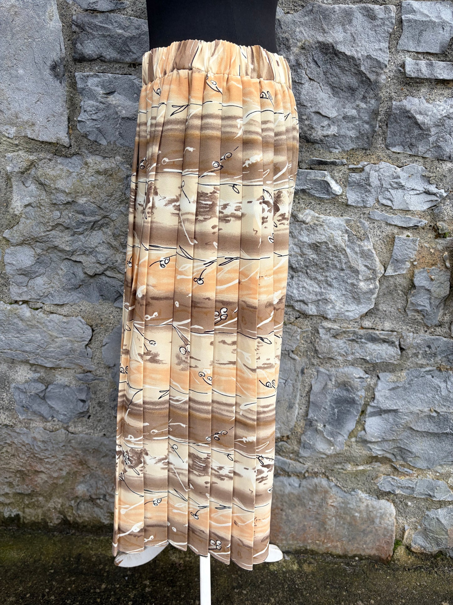 80s beige panels pleated skirt uk 10-12