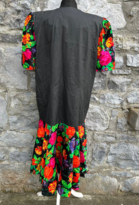 80s black&floral dress uk 12-14