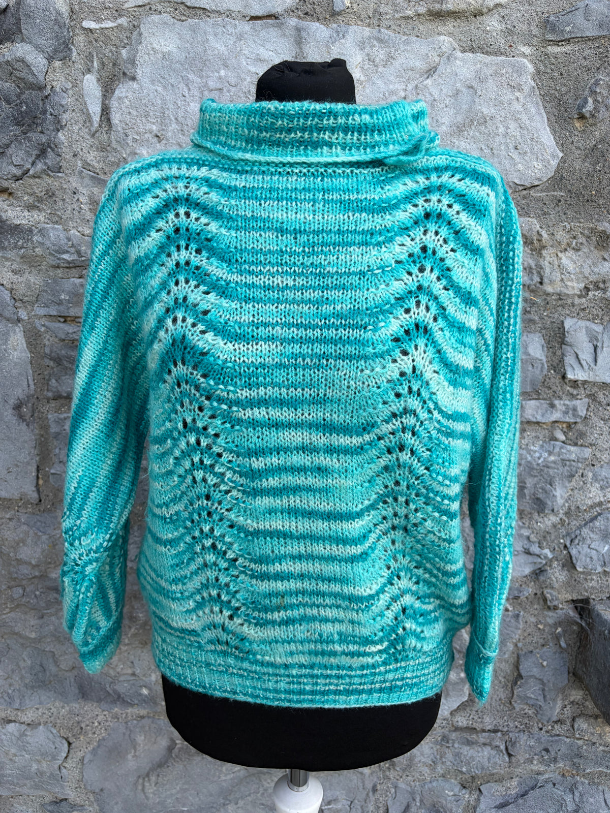 90s aquamarine stripy high neck jumper uk10