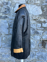 Load image into Gallery viewer, 90s long black leather jacket uk 12
