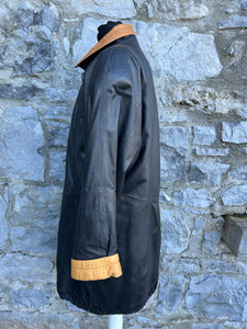 90s long black leather jacket uk 12