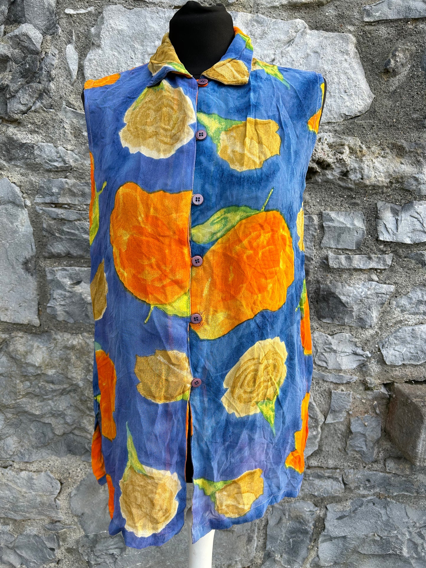 90s orange flowers sleeveless top uk 10-12