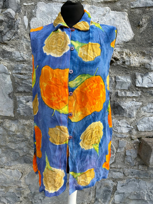 90s orange flowers sleeveless top uk 10-12