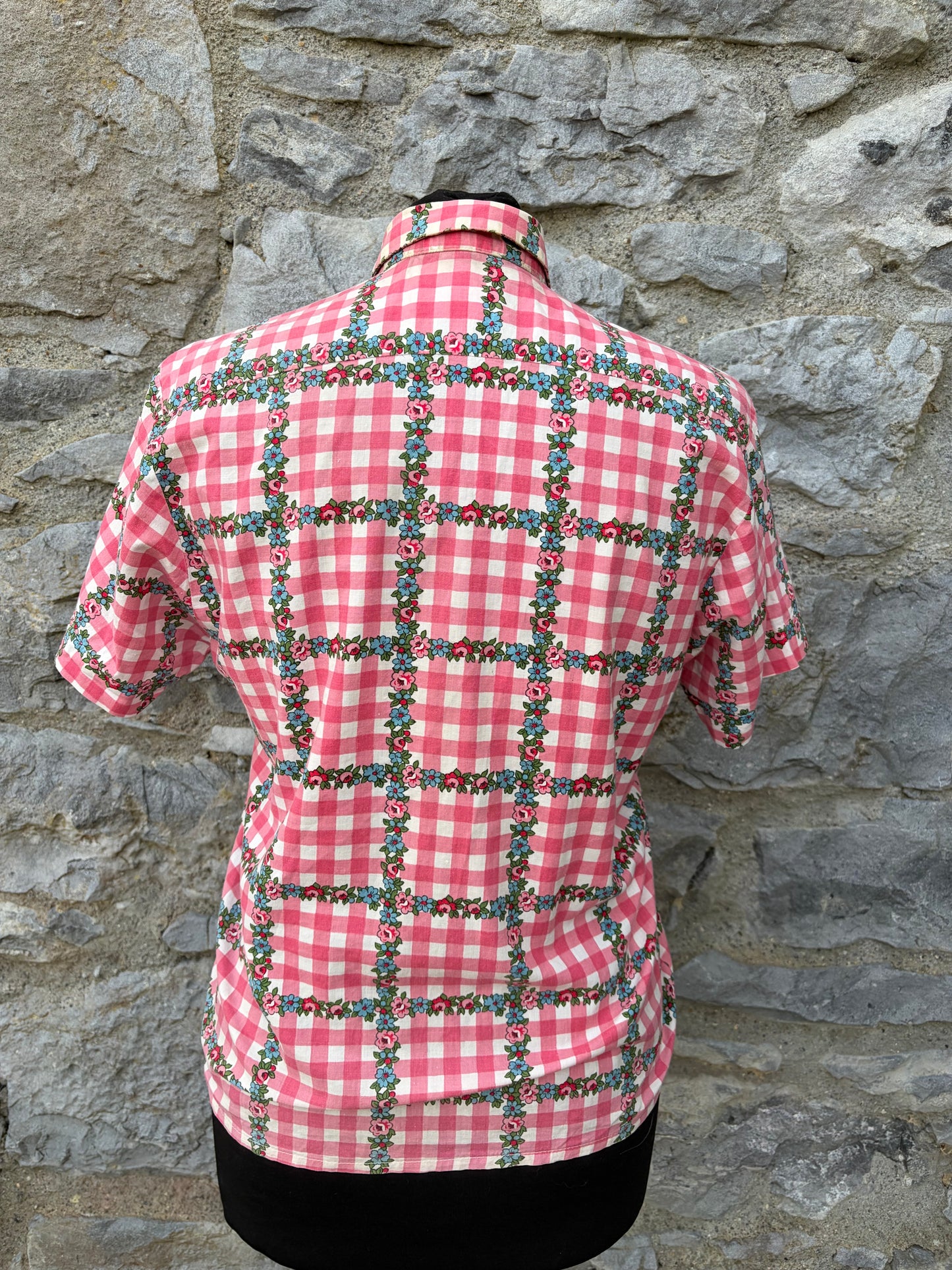 80s pink floral check shirt uk 6-8