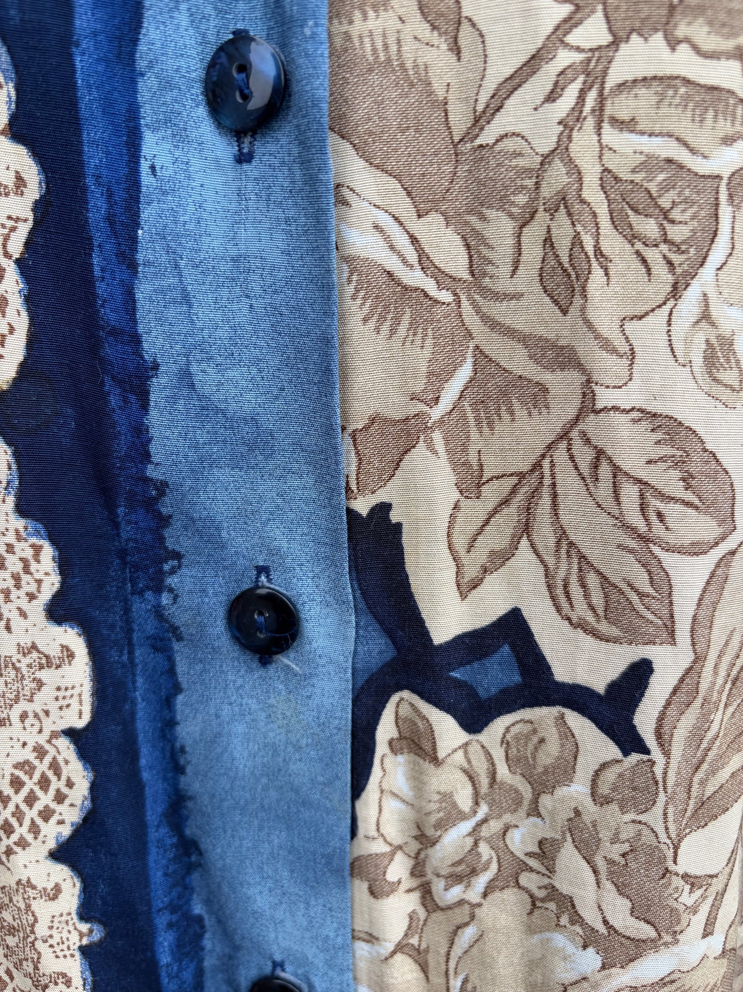 90s beige&blue floral blouse uk 14