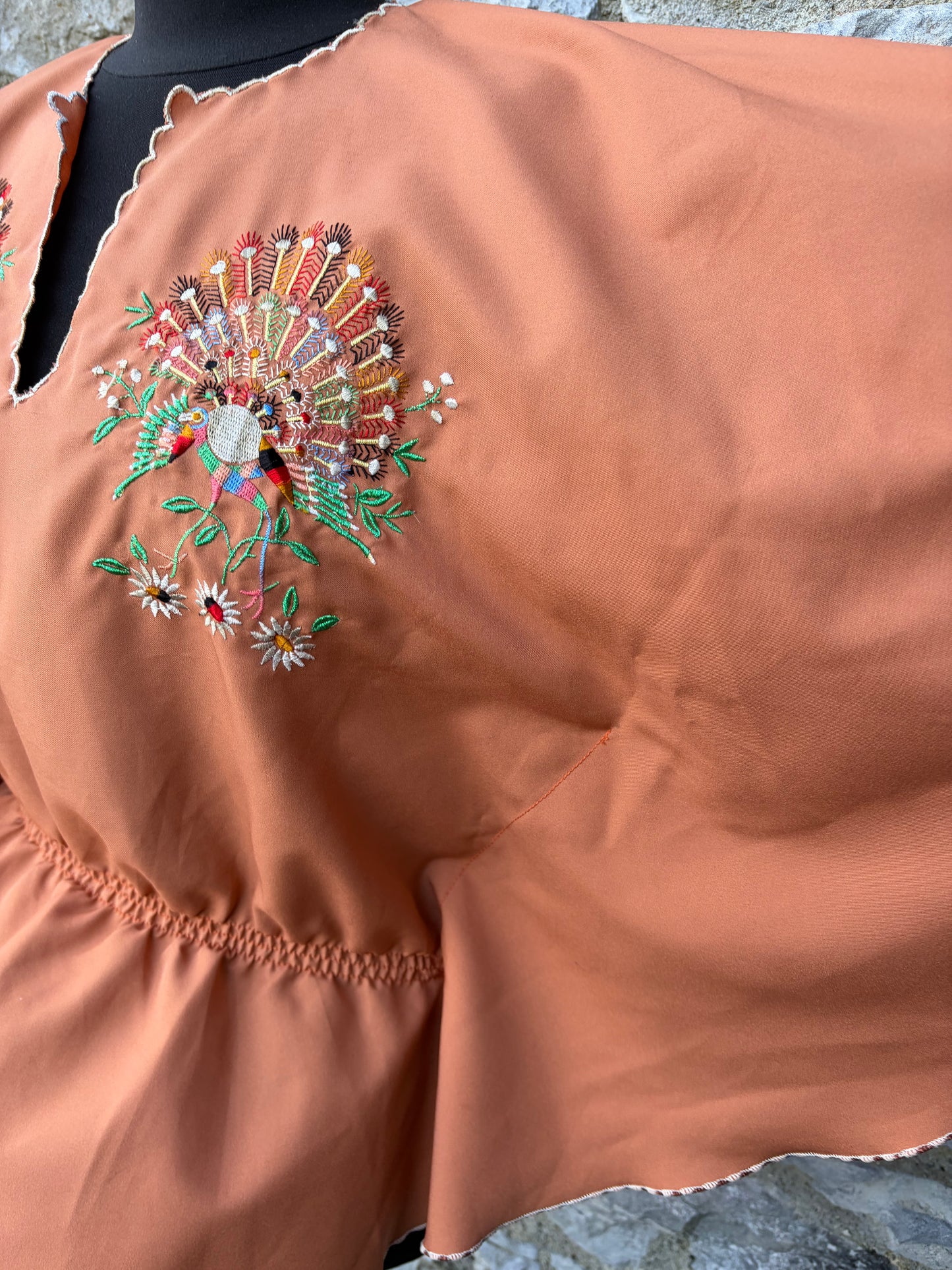 80s brown embroidered top uk 8