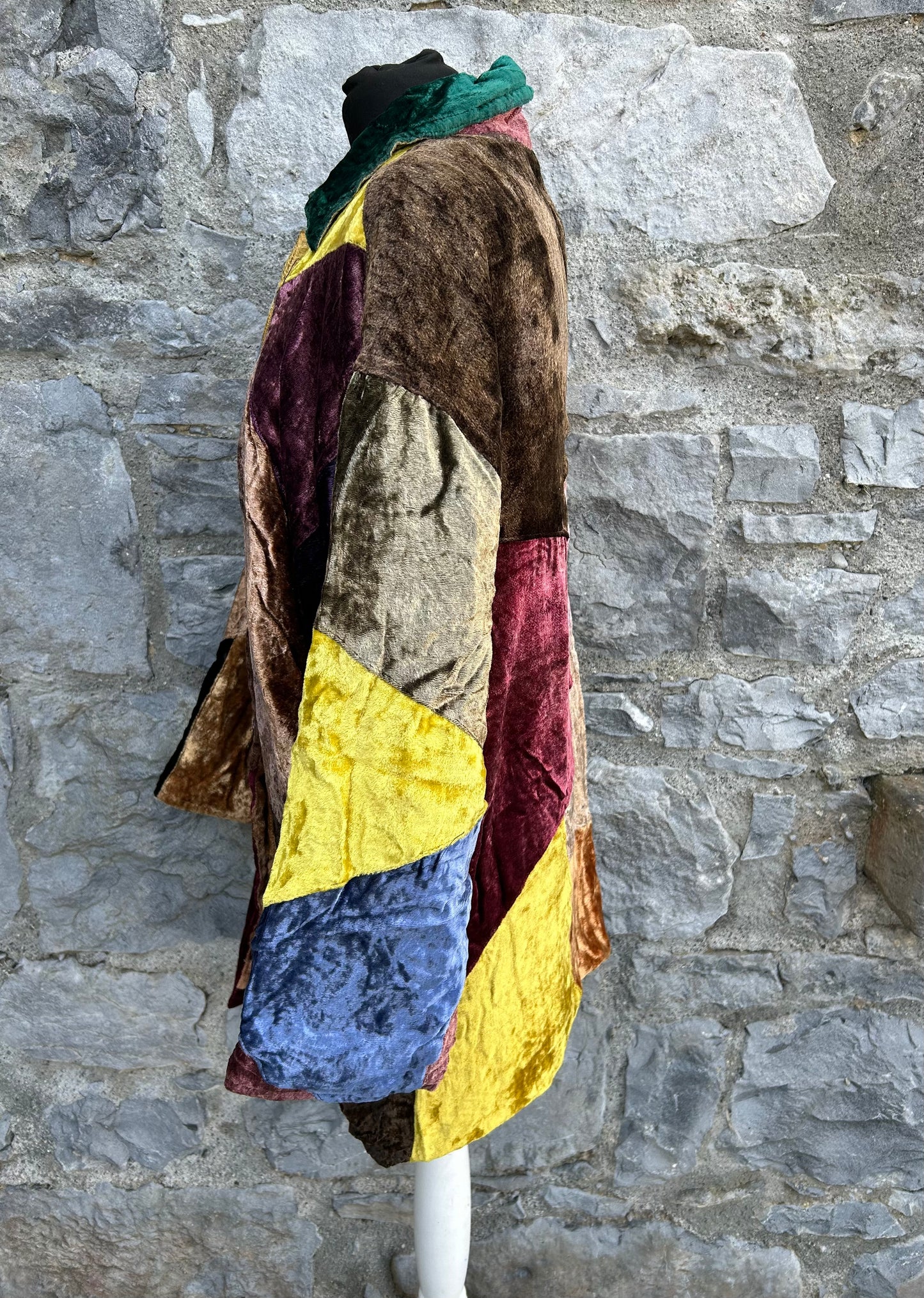 90s colourful patchwork velvet coat uk 14-16