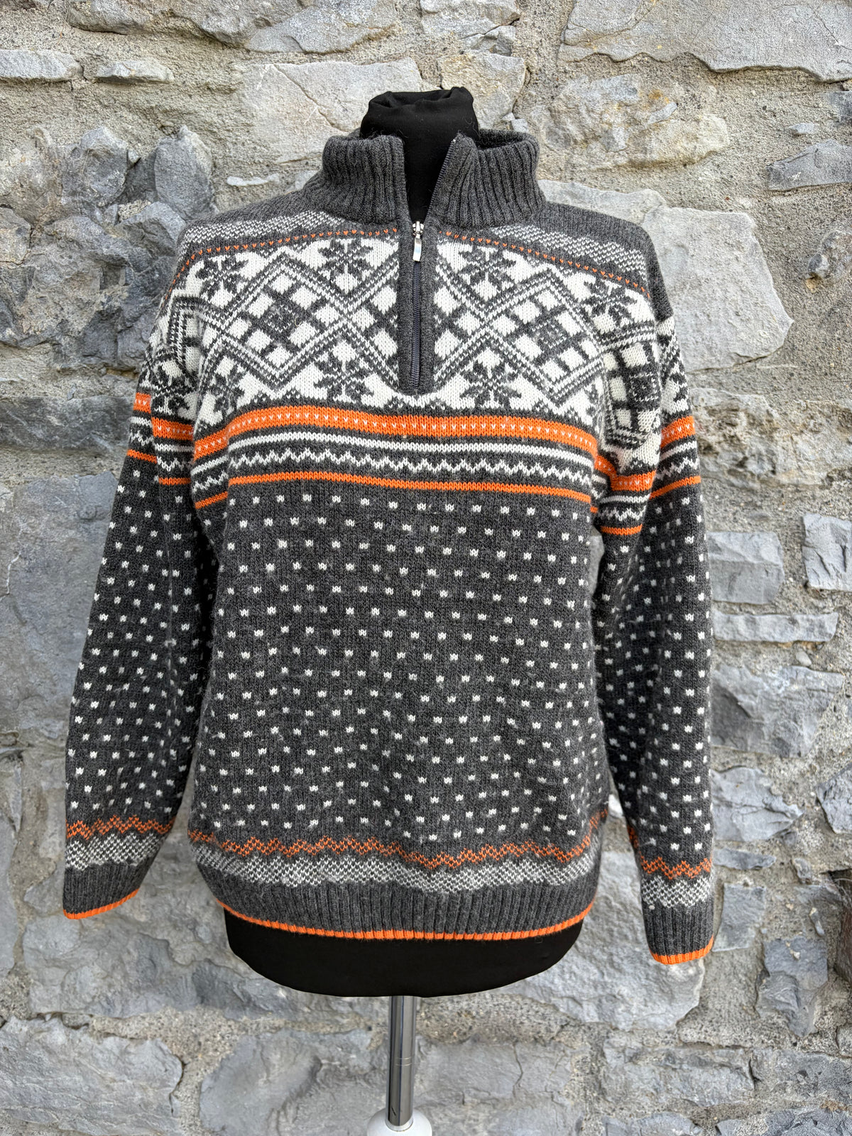 Gray quarter-zip Norwegian-style wool jumper Small