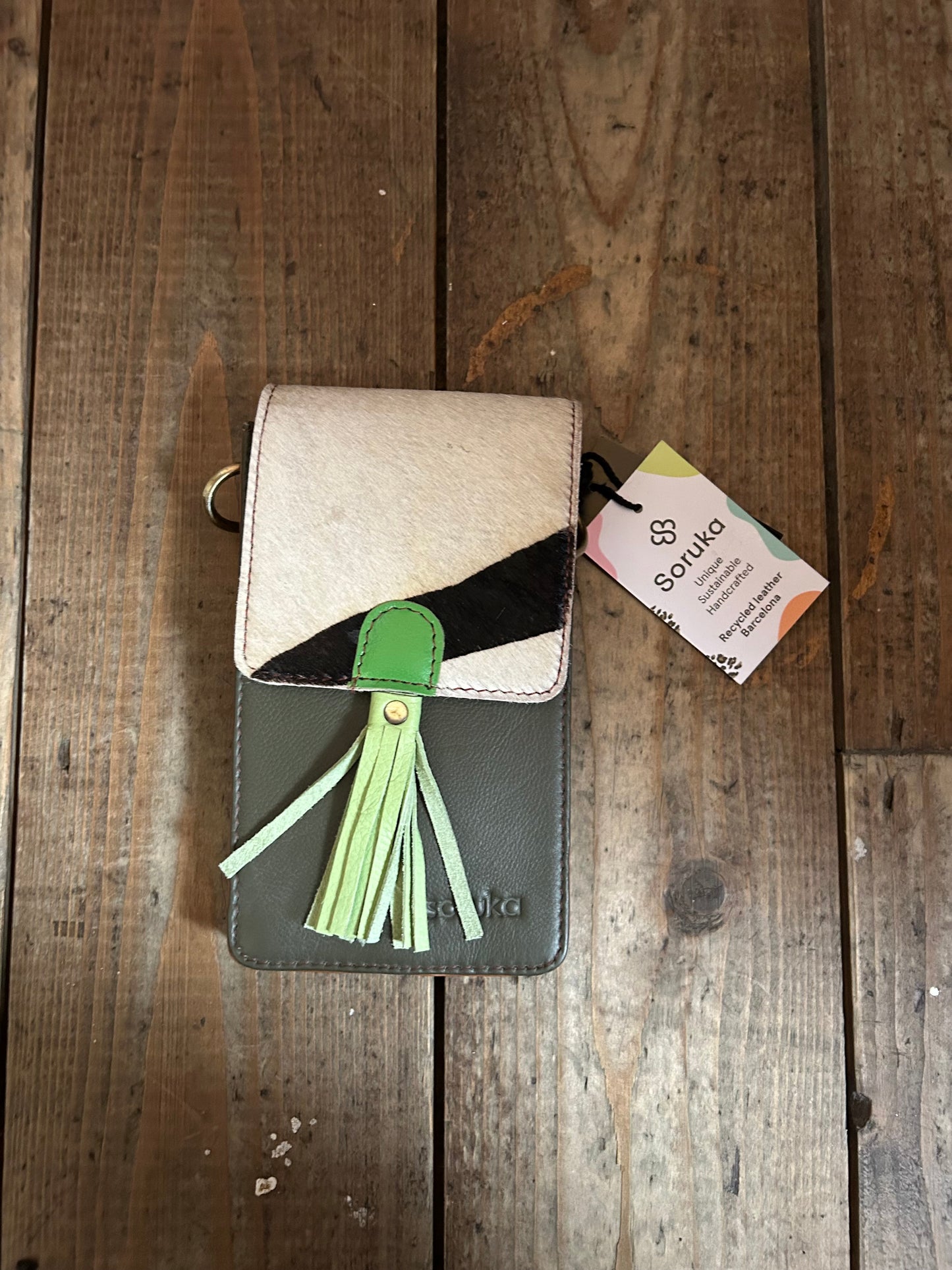 Green&beige small phone crossbody bag
